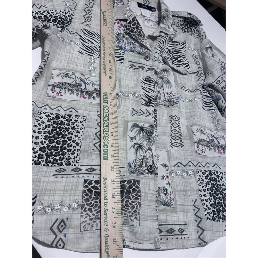 Tapestry VTG Safari Animal Print Women’s Short Sleeve Button Down Top Size 14/16 - Picture 11 of 11